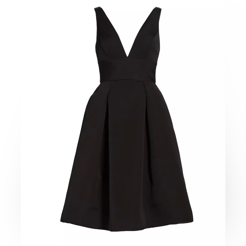 New w Tags Gorgeous Amsale Faille Deep V-Neck Dress - Black - Size 10